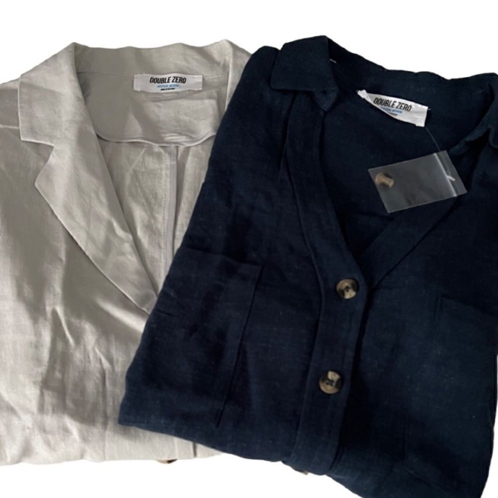 Double Zero Navy Blue and Khaki Linen Button Up Bundle of Tops Size Medium NWT